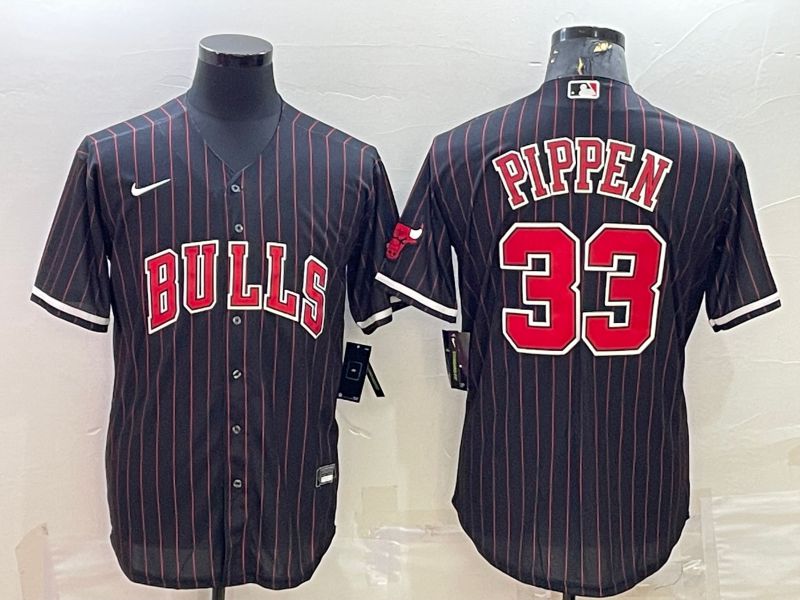 Men Chicago Bulls #33 Pippen Black Stripe Game Nike 2022 NBA Jerseys->chicago bulls->NBA Jersey